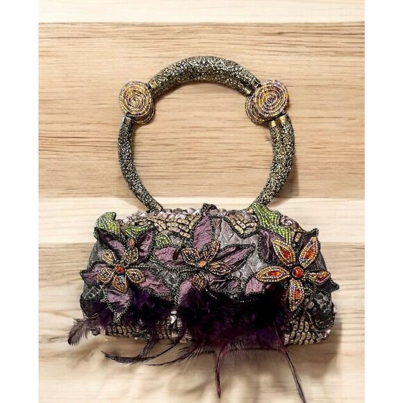 Vintage Mary Frances Beaded Snakeskin Embossed Top Handle Bag - Picture 1 of 9
